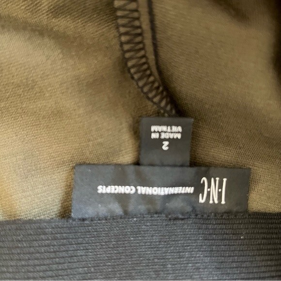 INC Animal-Print Curvy-Fit Skinny Pants Olive Green Black Size 2 - Picture 5 of 11